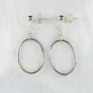 Oval Circle Sterling Silver 925 Long Chain  Stud Earrings Thai